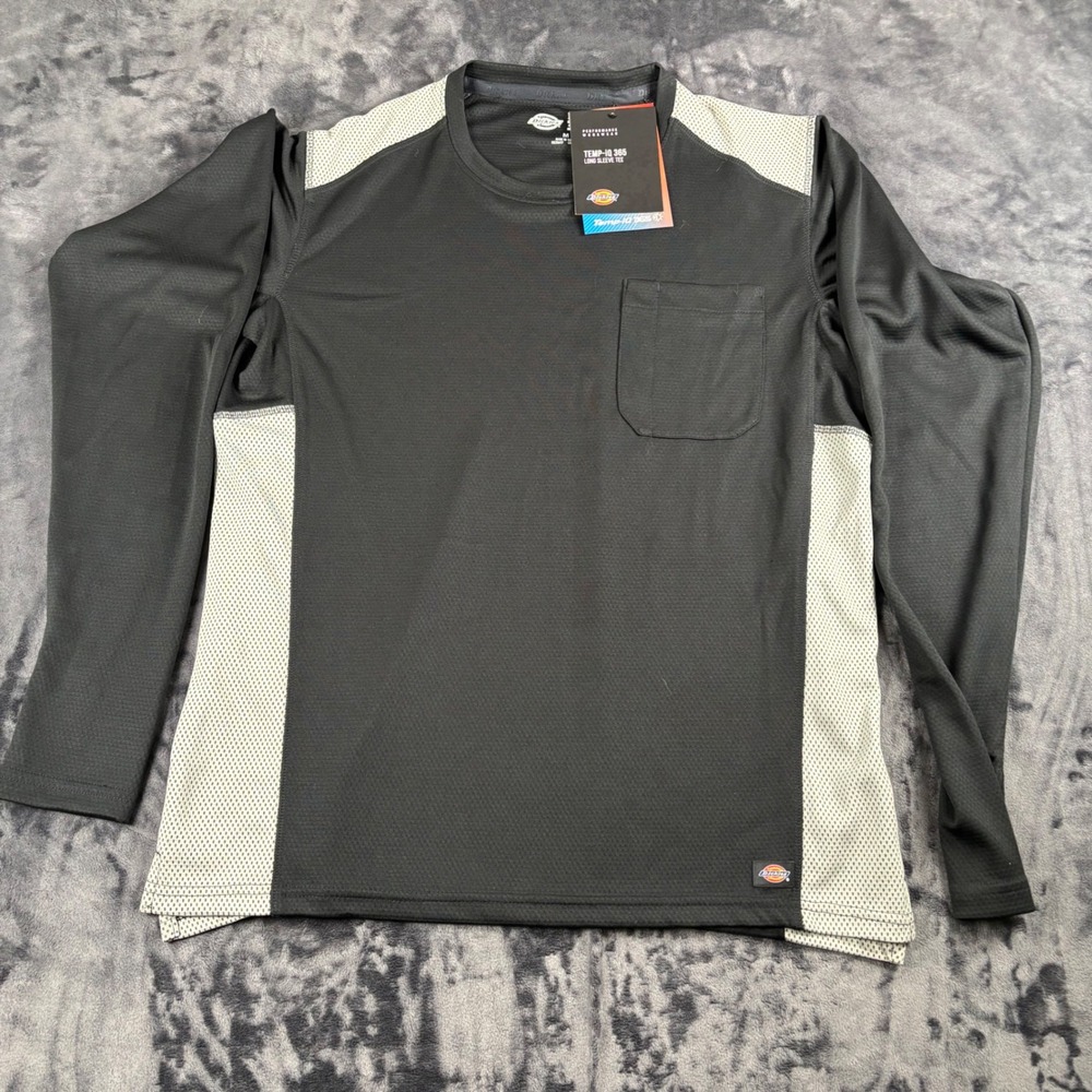NWT Dickies Long Sleeve Tee Mens Medium Black Temp-iQ 365 Performance Pocket